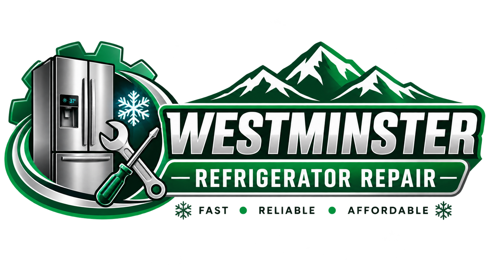 Westminster Refrigerator Repair logo with refrigerator, wrench, and green accents.