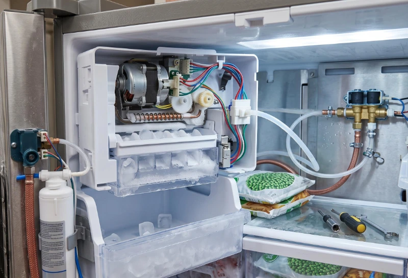Ice maker module and harvest mechanism that may need repair or replacement